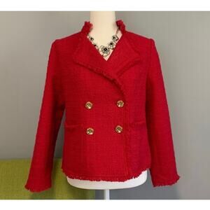 Chico's | Size 1 Tweed Pattern Red Cotton Double Breasted Blazer
